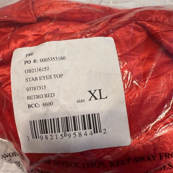 Free People Star Eyes Red Satin Front Tie Crinkle Top Blouse NWT XL - Picture 8 of 8